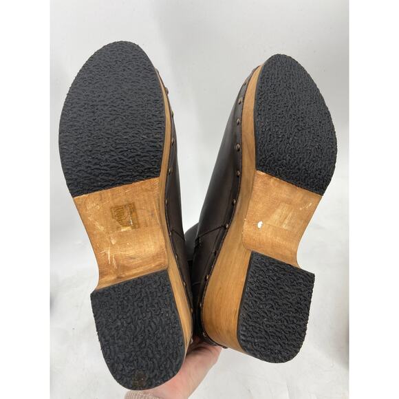 Free People Crosby Dark Brown Leather Wood Sole Clog Boots Size 41 - Picture 4 of 5